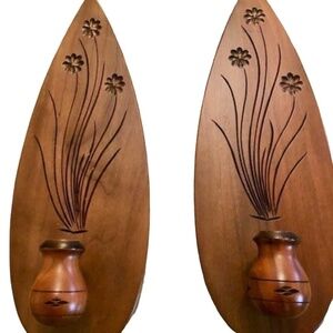 Wooden  Vintage Candle Sconces‎ Hand carved by Wood Whittlers in Gatlinburg, TN.